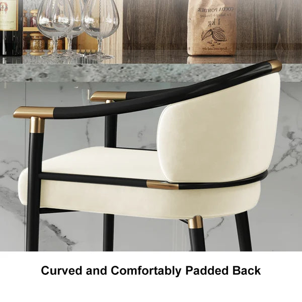 Craines Bar Height Bar Stool with Arms in Beige Upholstery Velvet