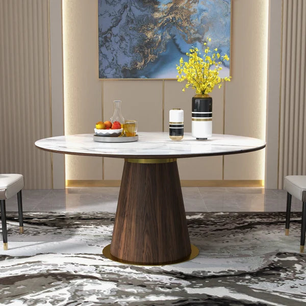 Mid-Century Modern 48' Round Dining Table White Sintered Stone Top for 4 sitter