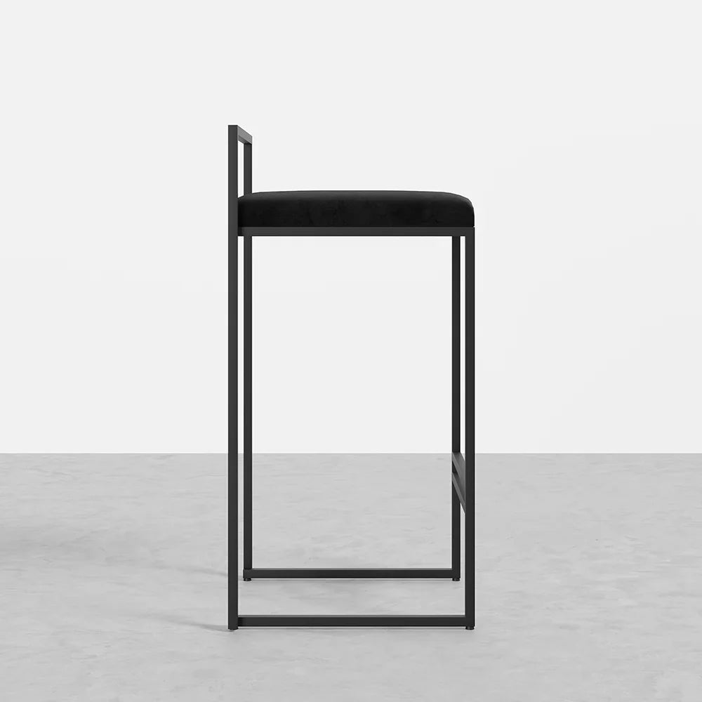 Modern Upholstered Black Velvet Bar Stool