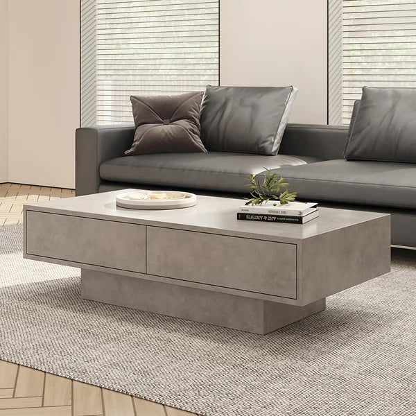 Rectangle Concrete Gray Coffee Table with 2 Drawers