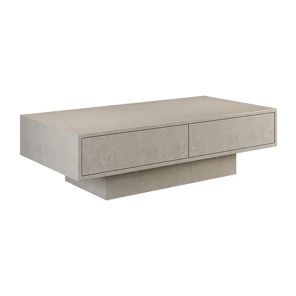 Rectangle Concrete Gray Coffee Table with 2 Drawers