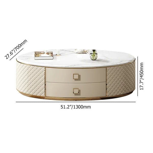 Modern White Oval Sintered Stone Top Coffee Table
