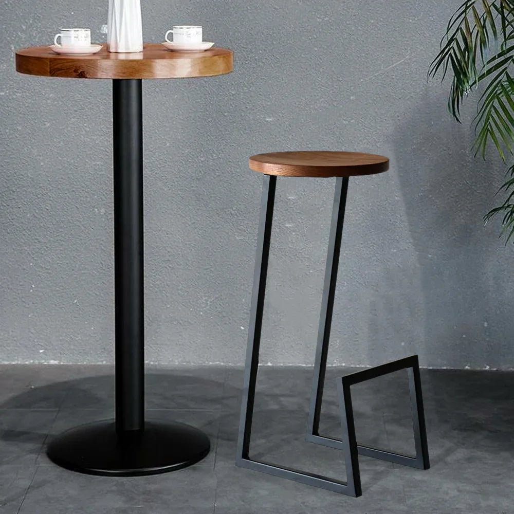 Industrial Black Wood Bar Stools (Set of 2) Backless with Metal Legs